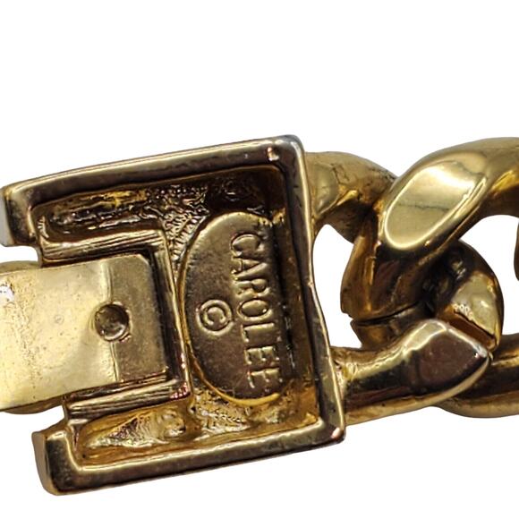 Carolee Gold Tone Curb Thick Chain Chunky Necklace Faux Pearl Onyx Vintage 80s - Picture 6 of 11